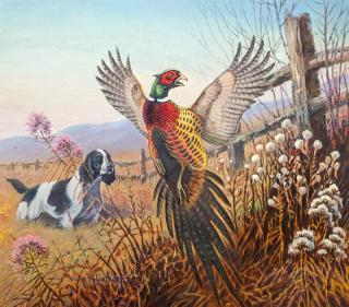 Appraisal: Victor A Hartkopf Springer Spaniel with Pheasantsigned Victor A Hartkopf