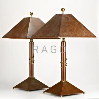 Appraisal: MAITLAND-SMITH Pair of patinated copper and brass table lamps Philippines