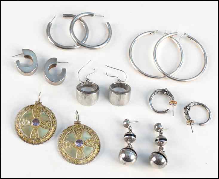 Appraisal: SEVEN PAIRS OF STERLING SILVER EARRINGS One pair of ball