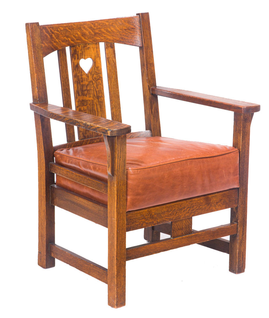 Appraisal: ARTS AND CRAFTS QUARTERSAWN OAK ARMCHAIR Arts and crafts quartersawn