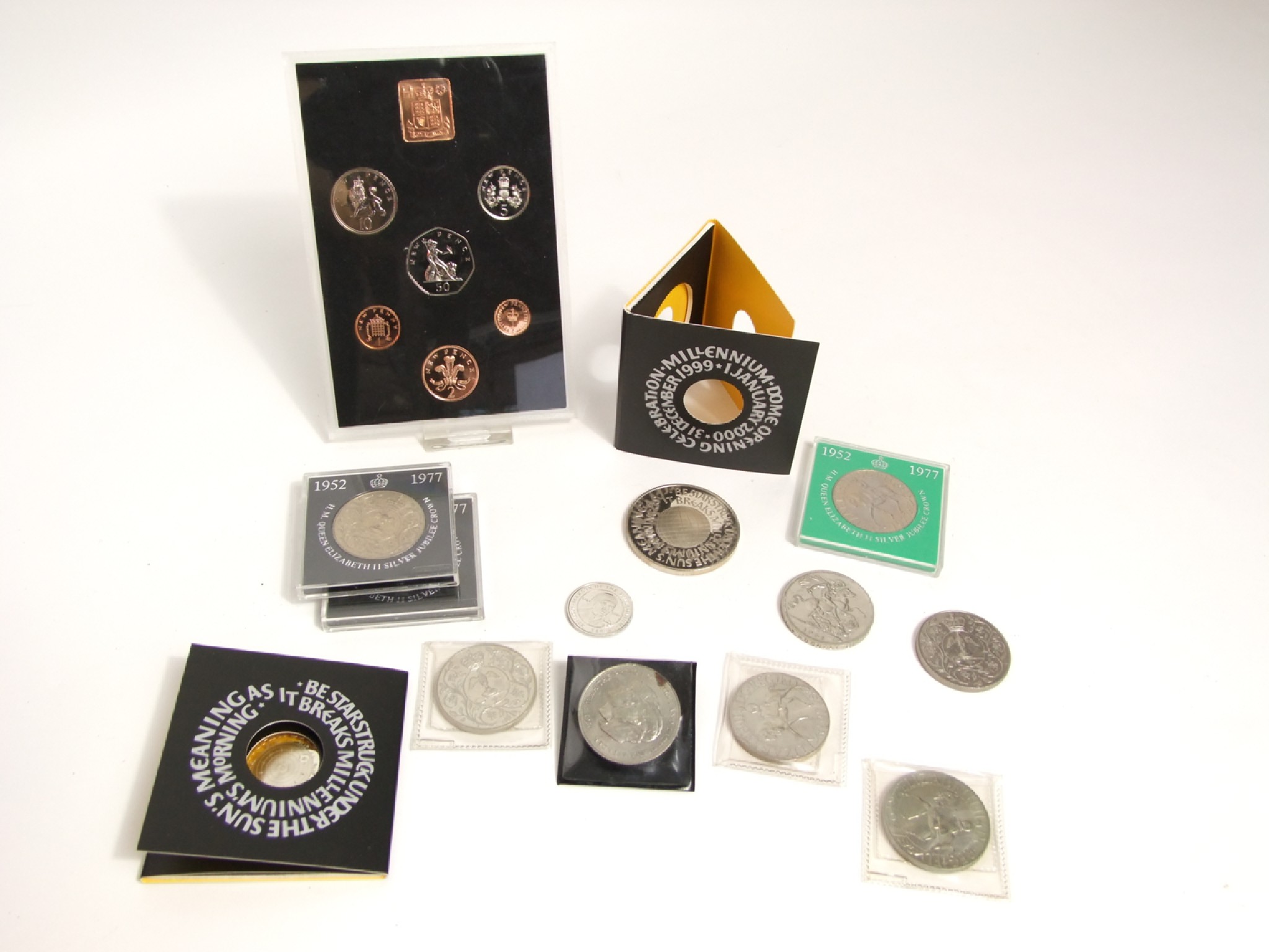 Appraisal: Nine crowns post two millenium medallions and proof set of