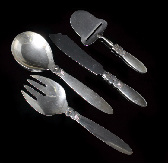 Appraisal: Four Georg Jensen Sterling Silver Cactus Serving Pieces the pattern