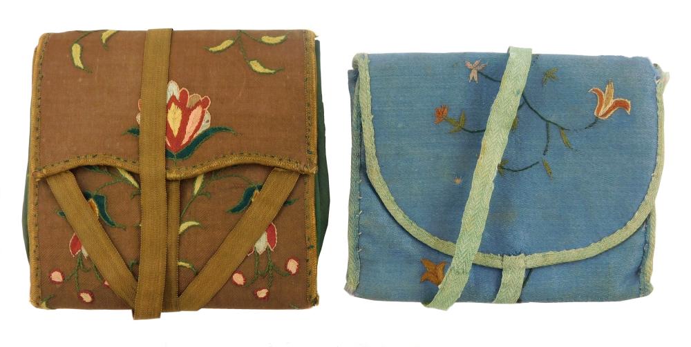 Appraisal: TEXTILES Two floral embroidered purses the first pocketbook c brown