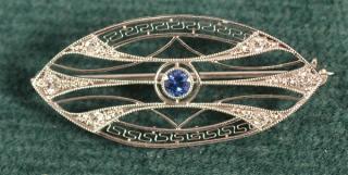 Appraisal: Art Deco K White Gold Diamond and Sapphire Pin dwt