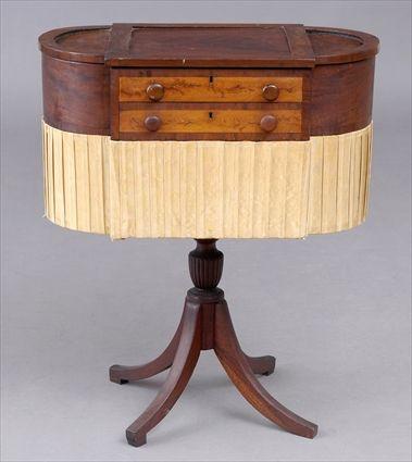 Appraisal: FEDERAL MAHOGANY AND FIGURED BIRCH VENEERED WORK TABLE The unusual