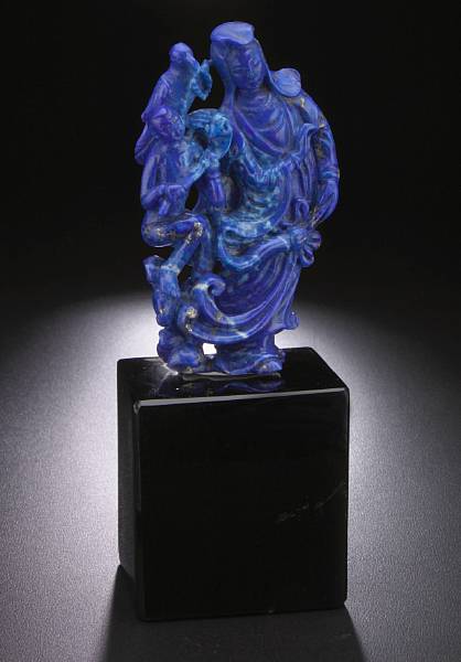 Appraisal: Lapis Carving of a Quan Yin Fine Afghani lapis has