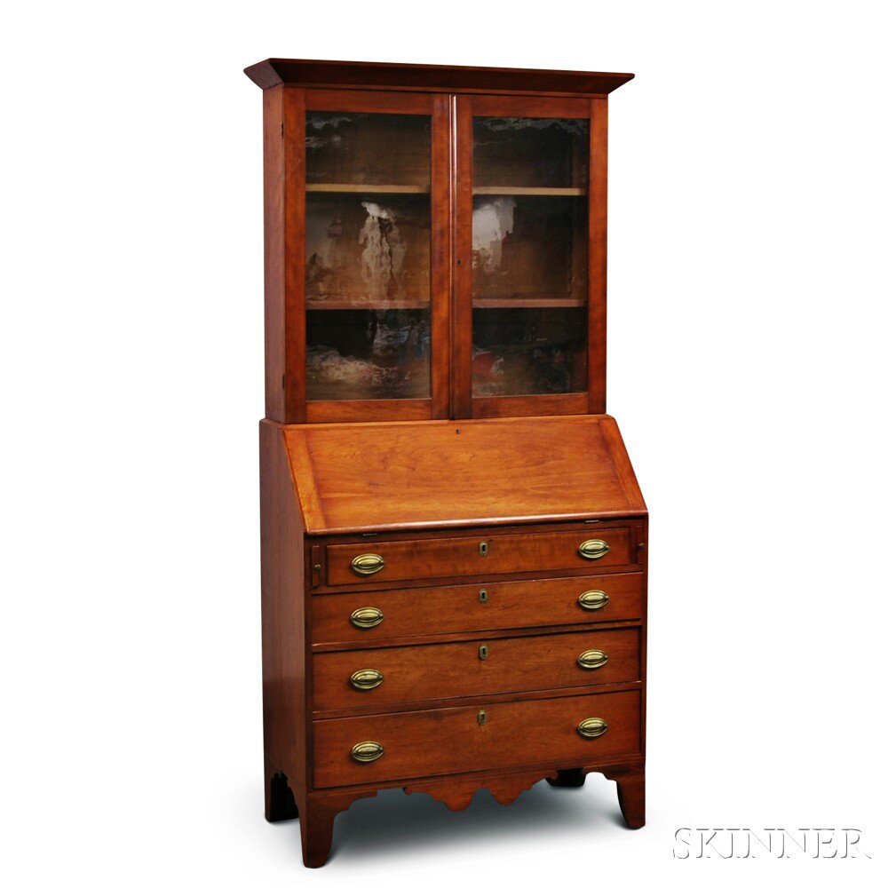 Appraisal: Federal Carved and Inlaid Cherry Desk and Bookcase probably Connecticut