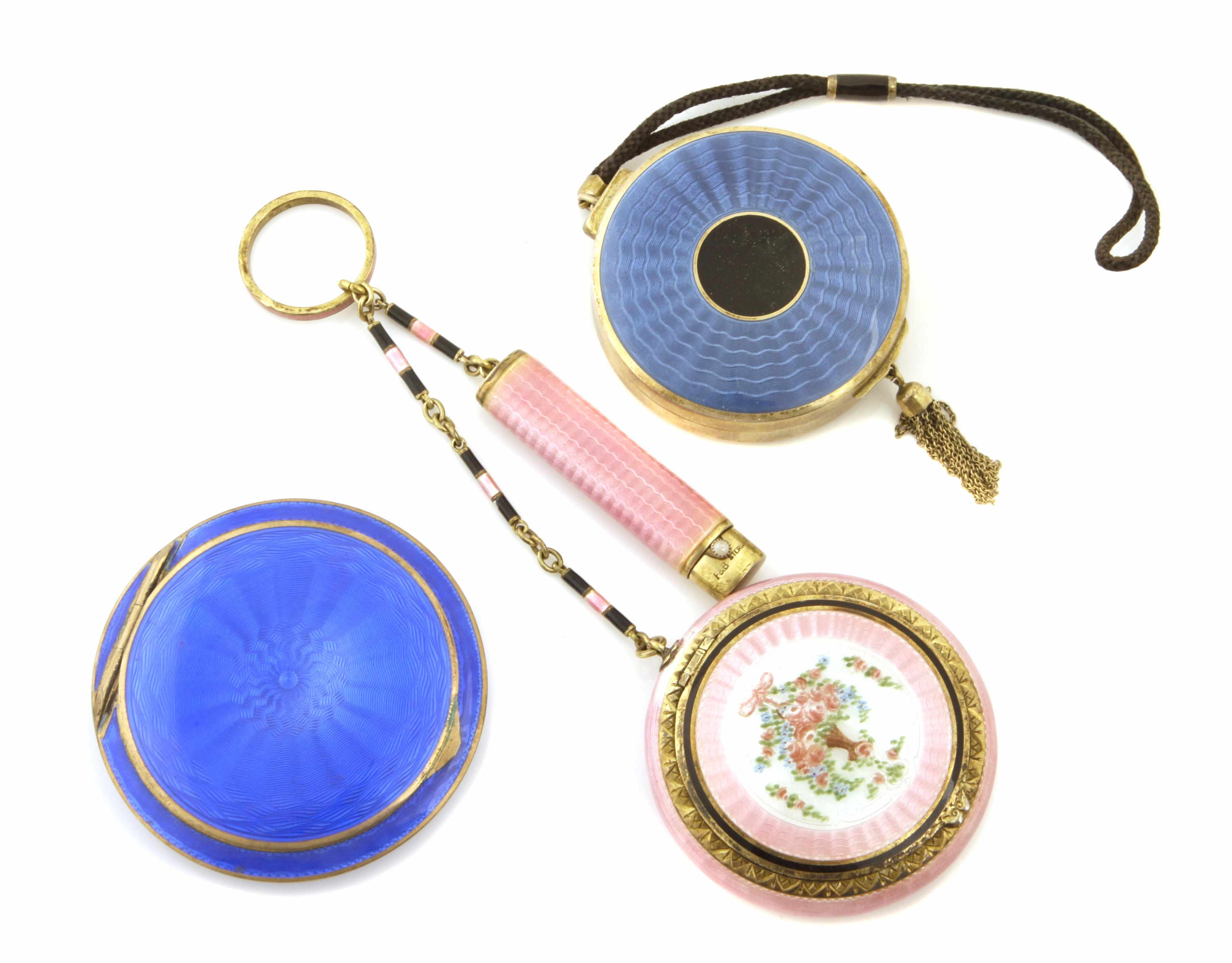 Appraisal: A group of enamel silver compacts and accessories