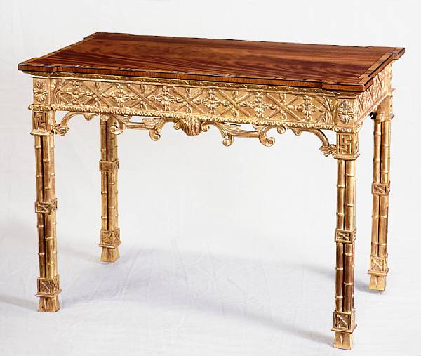 Appraisal: A George III style mahogany and silver gilt console table