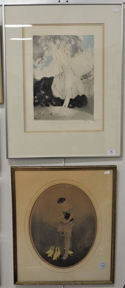 Appraisal: Two Louis Icart Etchings to include Woman with Ducks along