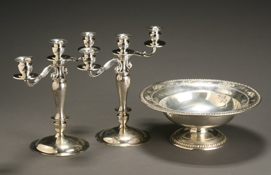 Appraisal: American Sterling Three-Piece Assembled Console Set Mid- th Century Consisting