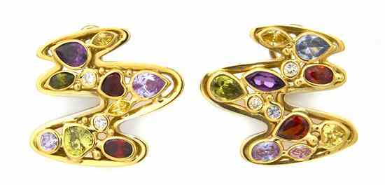 Appraisal: A Pair of Karat Yellow Gold Diamond and Multi Gem