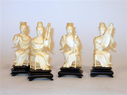 Appraisal: Four Chinese elephant ivory musicians late qing dynasty All modeled