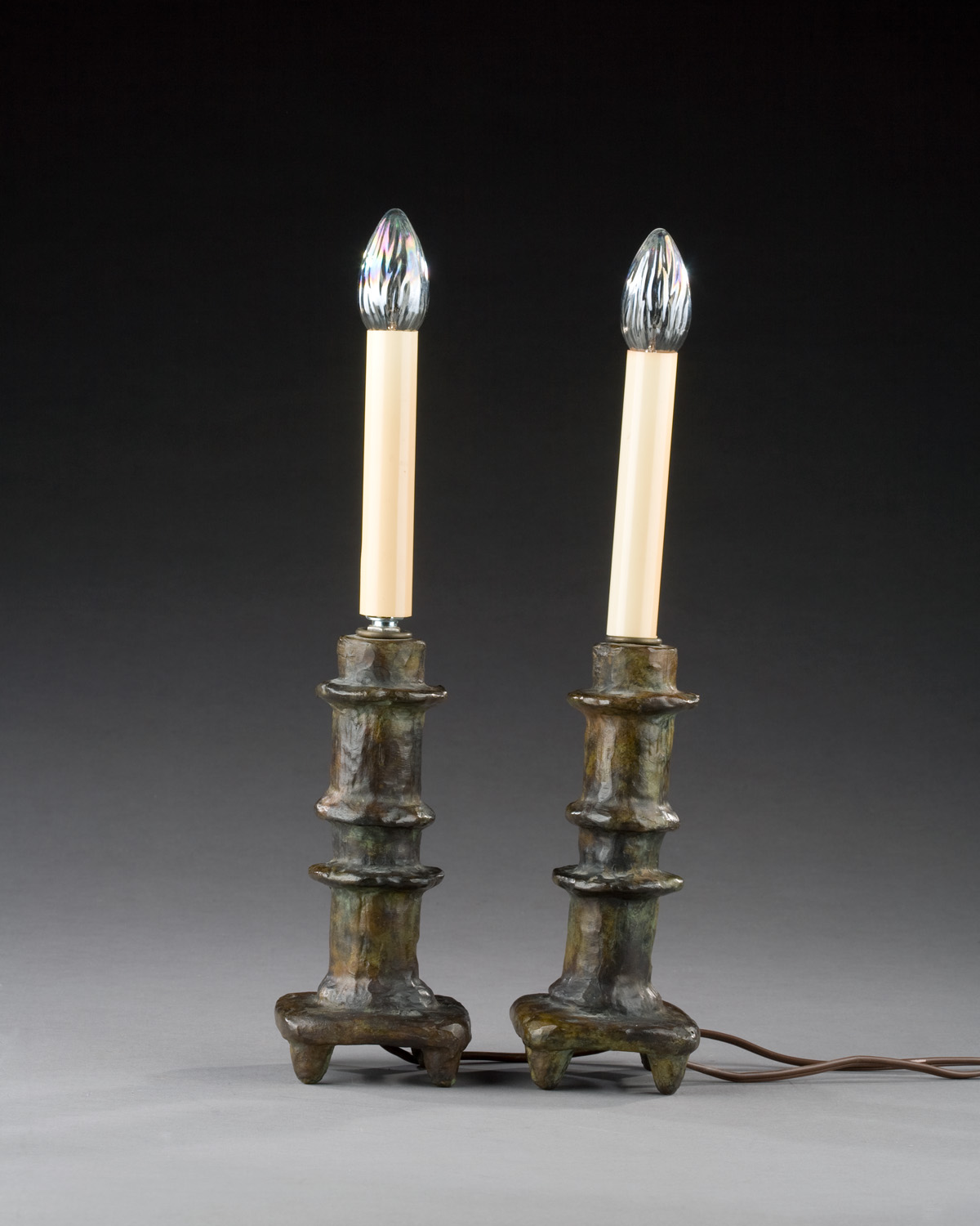 Appraisal: PAIR OF BRONZE CANDLESTICKS LAMPE EN FORME BOUGEOIR DIEGO GIACOMETTI