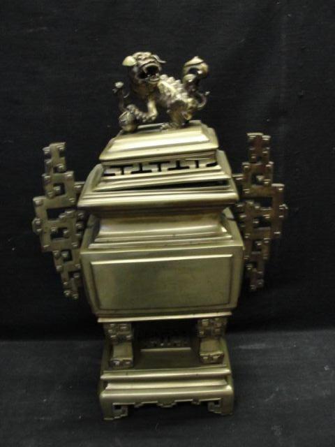 Appraisal: th Century Brass Temple Incense Burner On stand with foo