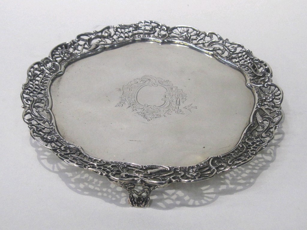 Appraisal: Silver card tray with pierced decoration Sheffield