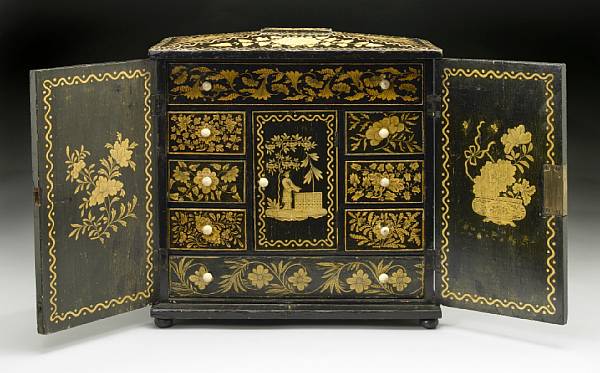 Appraisal: A Regency chinoiserie penwork table cabinet early th century The