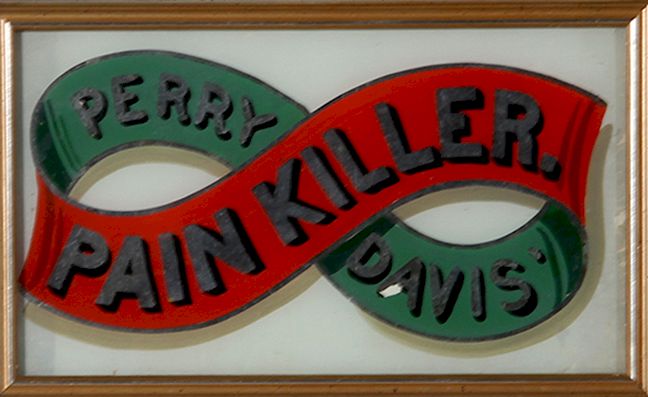 Appraisal: Medical Pain-Killer Reverse Painted on Glass Exclusive on Bidsquare A