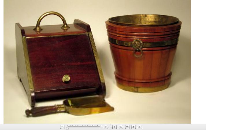 Appraisal: English mahogany coal scuttle and a brass bound oak peat