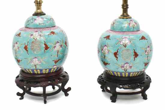 Appraisal: A Pair of Chinese Porcelain Lidded Ginger Jars of bulbous