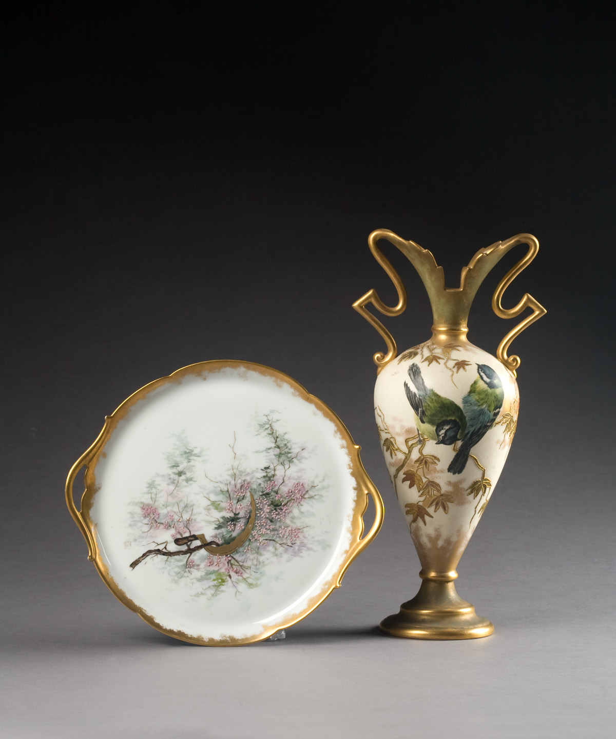 Appraisal: AMERICAN PAINTED PORCELAIN VASE AND A LIMOGES PLATE LATE NINETEENTH