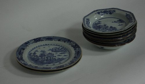 Appraisal: Eight Chinese blue and white soup plates Qianlong variously painted