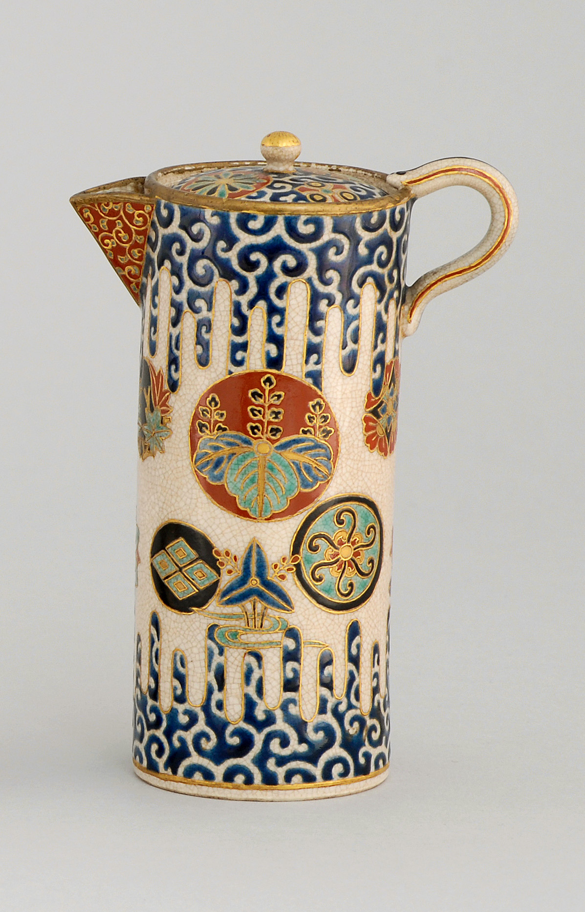 Appraisal: SATSUMA POTTERY EWER Circa In cylinder form with mon designs