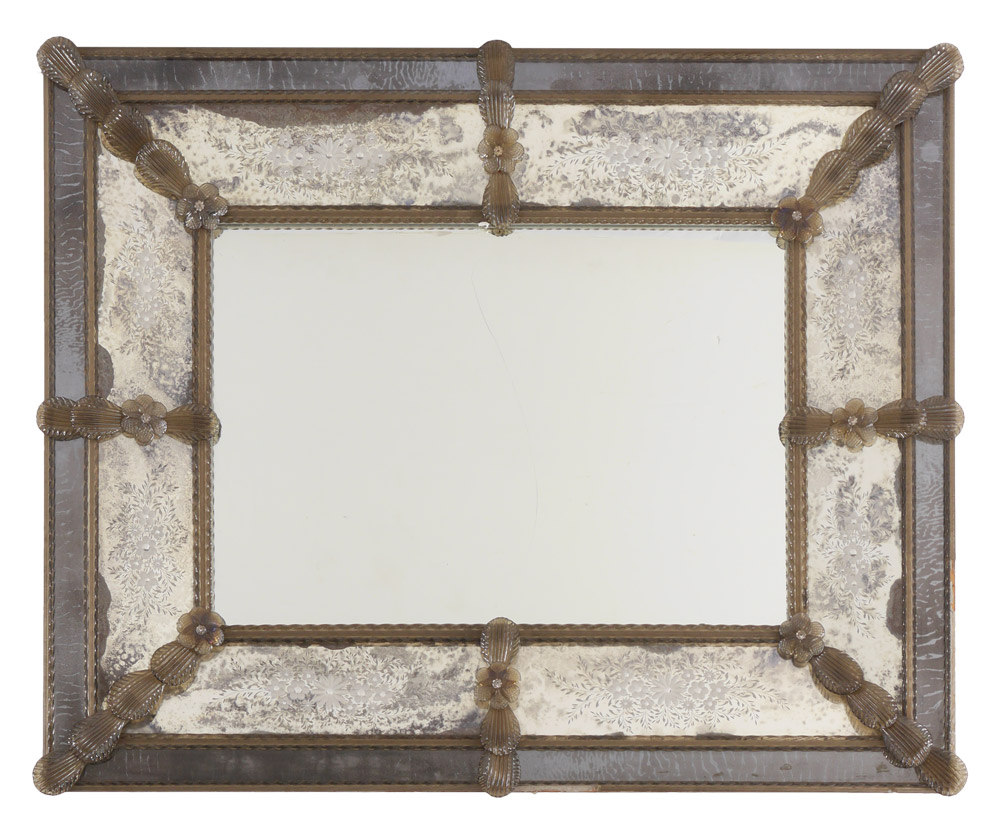 Appraisal: VENETIAN STYLE ETCHED WALL MIRROR Rectangular wall mirror with etched