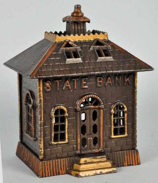 Appraisal: Cast Iron State Building Still Bank Description All original Beautiful