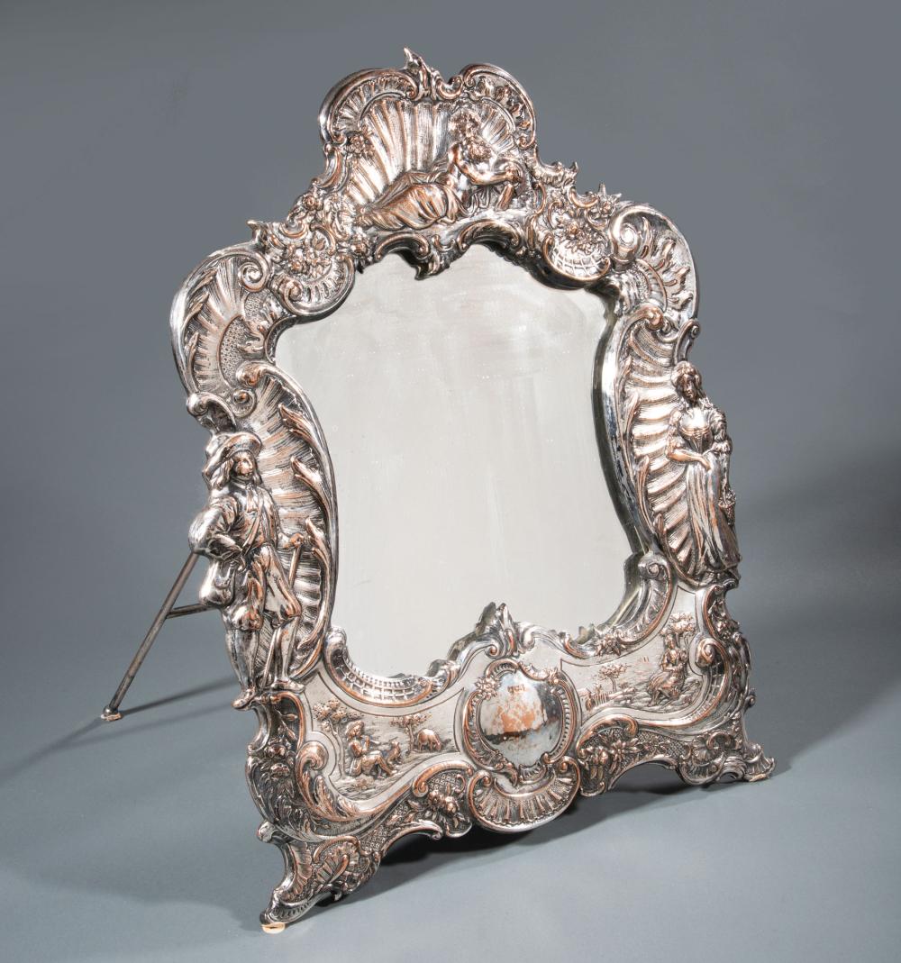 Appraisal: Antique Rococo-Style Silverplate Dressing Mirror easel back in x in