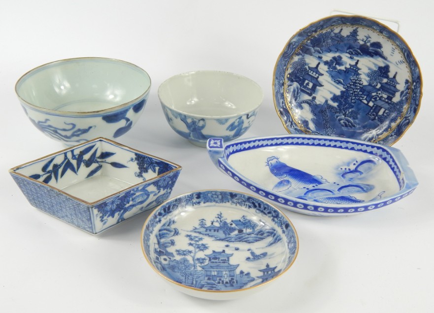 Appraisal: Mixed Japanese and Chinese blue and white dishes