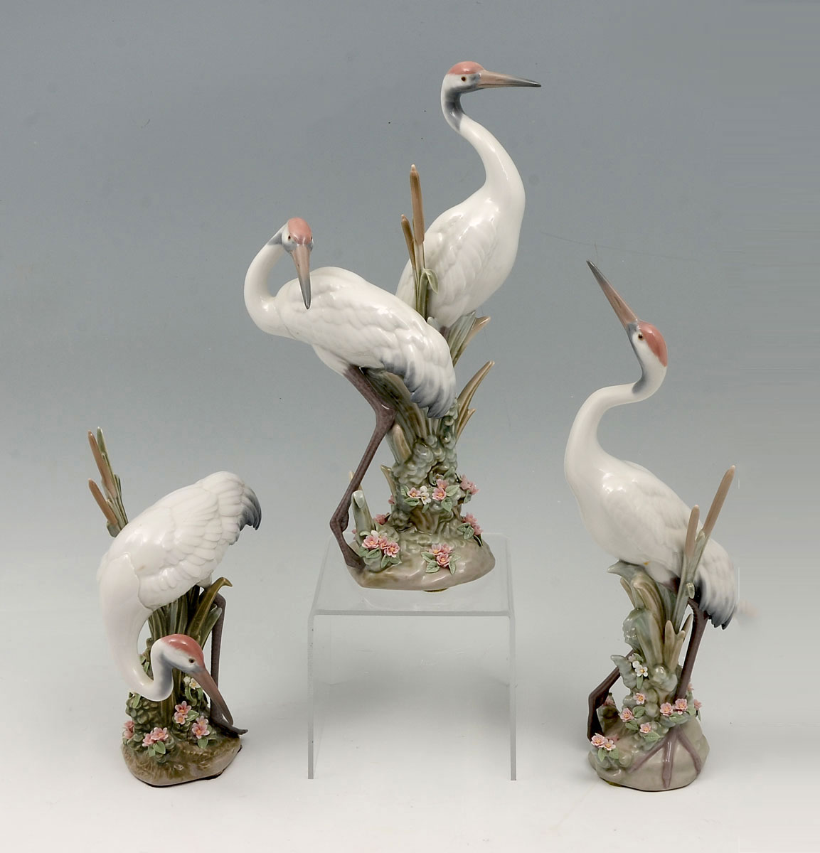 Appraisal: PC LLADRO HERONS COLLECTION ''Bowing Crane'' '' h Courting Cranes