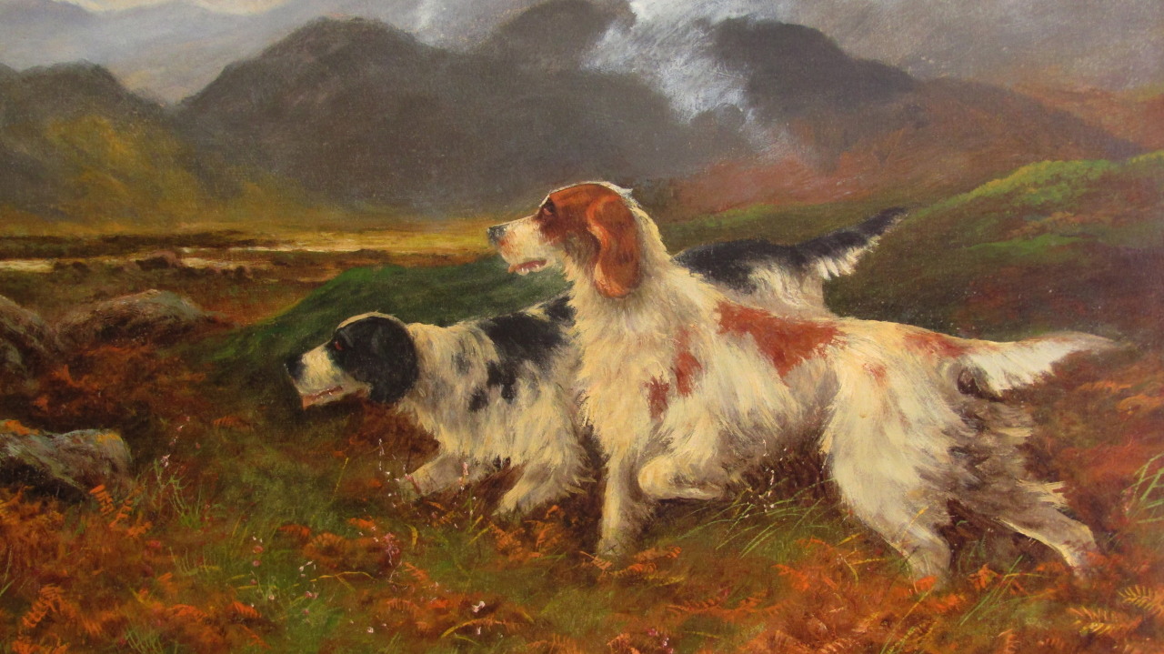 Appraisal: Robert Cleminson - Gun dogs on a moor before mountains