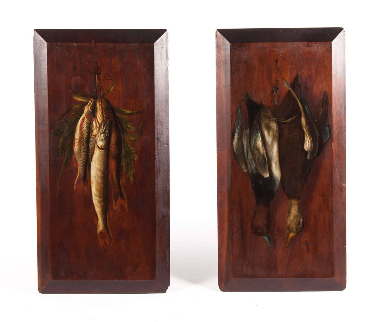 Appraisal: Pair of hanging game fish oils on panel Artist Unknown