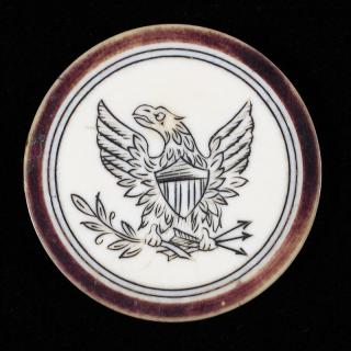 Appraisal: Eagle with Shield and Arrows Scrimshawed Ivory Poker Chip American