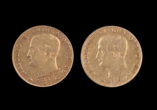 Appraisal: TWO ITALIAN TH CENTURY -LIRE GOLD COINS Profile of Napolean