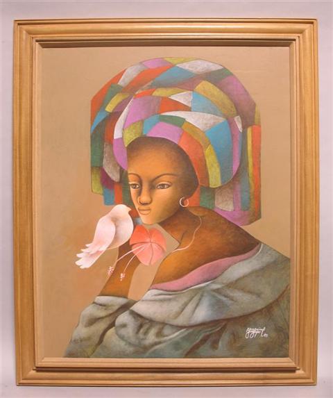 Appraisal: YVES JEROME HAITIAN TH CENTURY HAITIAN WOMAN Oil on canvas