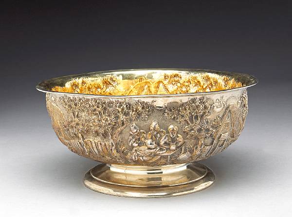 Appraisal: A silver pedestal bowl with chased decoration after TeniersThe bowl