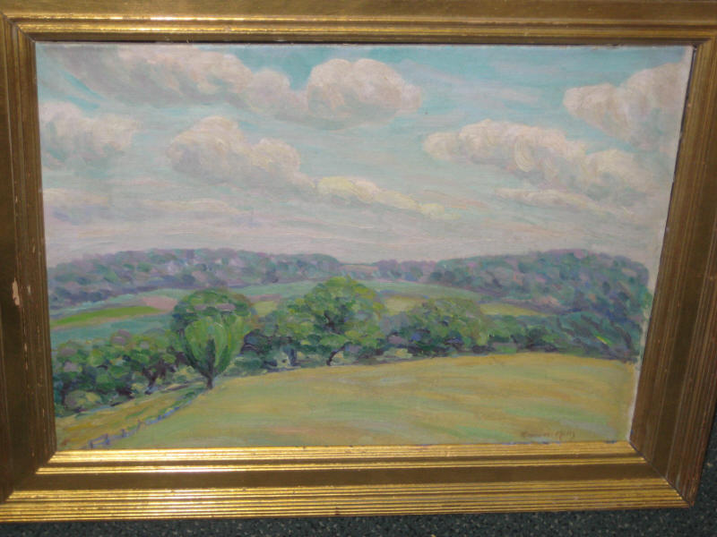 Appraisal: KNOWER MILLS AMERICAN TH CENTURY Spring hillside landscape oil on