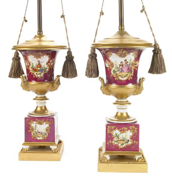 Appraisal: A pair of Sevres style porcelain lamps height to finial