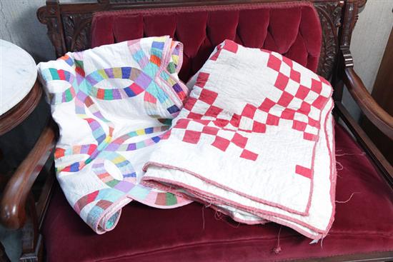 Appraisal: TWO QUILTS Including one cotton wedding ring quilt with a