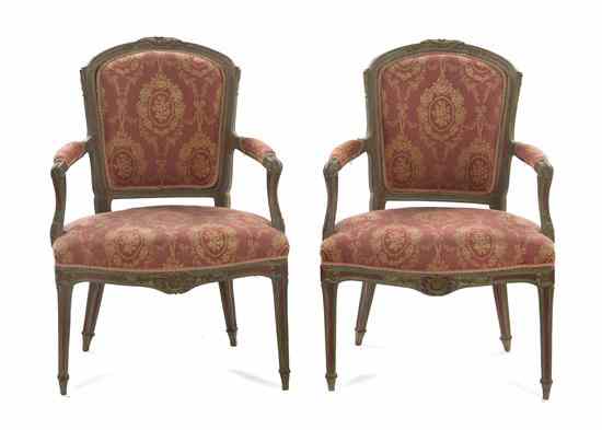 Appraisal: A Pair of Louis XVI Style Painted Fauteuils each with