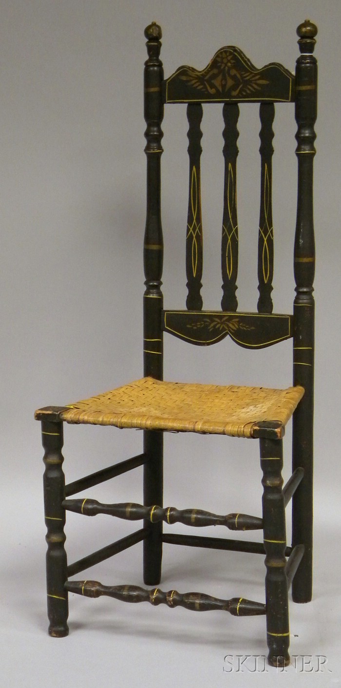 Appraisal: Black-painted and Stencil-decorated Bannister-back Side Chair