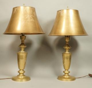 Appraisal: Pr Brass Decorator Asian style Table Lamps Inci Pr Brass