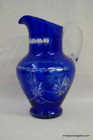 Appraisal: Elegant Cobalt Cut to Clear PitcherWith applied handle has a