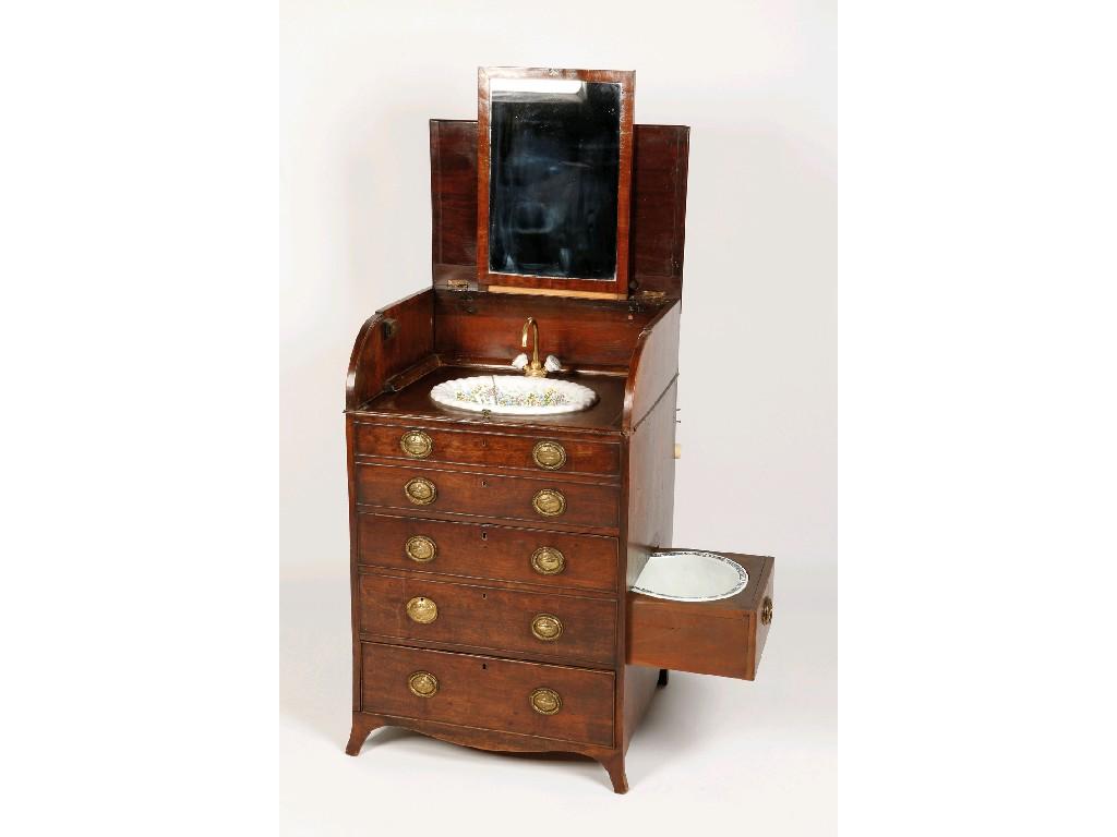 Appraisal: A GEORGE III MAHOGANY WASH STAND with a roll top