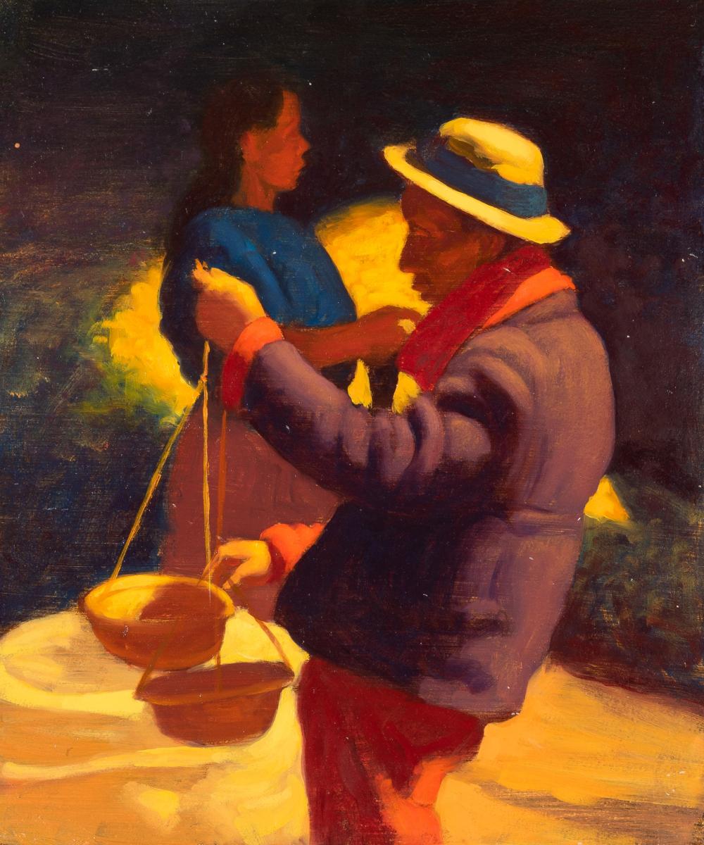 Appraisal: Elias Rivera - Untitled Market Scene oil on panel inscribed