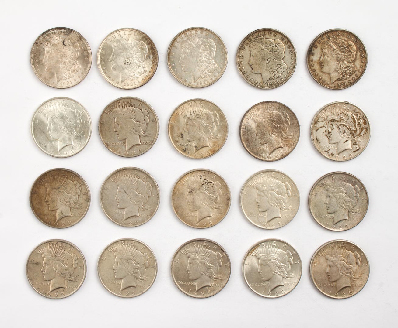 Appraisal: Twenty U S Morgan Peace type silver dollars various dates