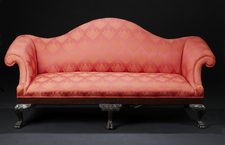 Appraisal: Irish Chippendale-Style Mahogany Sofa late th century the domed and