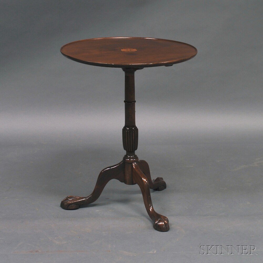 Appraisal: Chippendale-style Mahogany Inlaid Dish-top Candlestand th century the top with